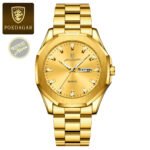 Poedagar 875 Stainless Steel Quartz Fashion Watch for Men Gold Blue