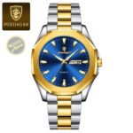 Poedagar 875 Stainless Steel Quartz Fashion Watch for Men Gold Blue